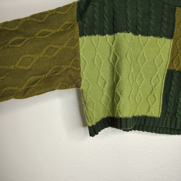 Empyre Green Crew Neck Sweater with Geometric Cable Knit Sz S - Picture 11 of 12